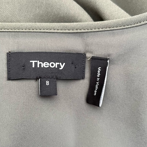 Theory Antazie Tie Front Shift Mini Dress Drapey Crepe in Military Green, Size 8 - Picture 4 of 9